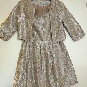 Paper Crown Silver Metallic strapless dress with bolero jacket